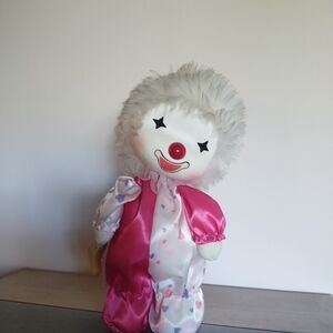 Plush Pink Clown Doll Kids Toy - Soft Heart Print Costume